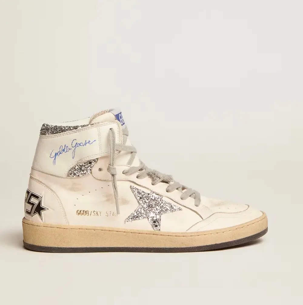 Golden Goose Women's Sky-Star with signature on the ankle and silver inserts